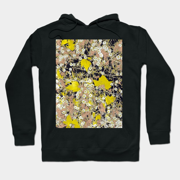 Autumn Leaves In Bright Yellow With White Flowers Hoodie by Tovers